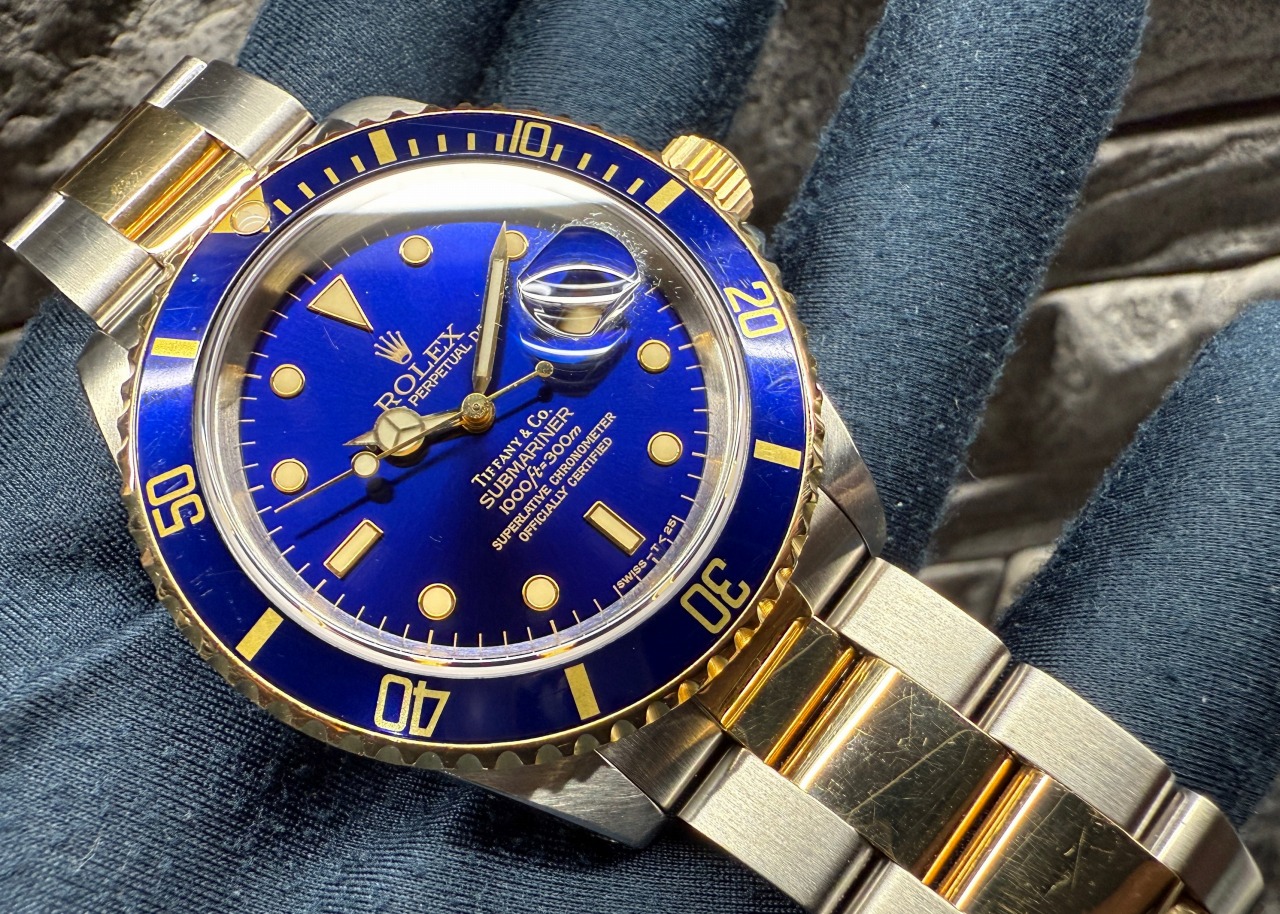美しいダイヤル＆焼けが魅力！希少！！青サブティファニー 16613 N1番